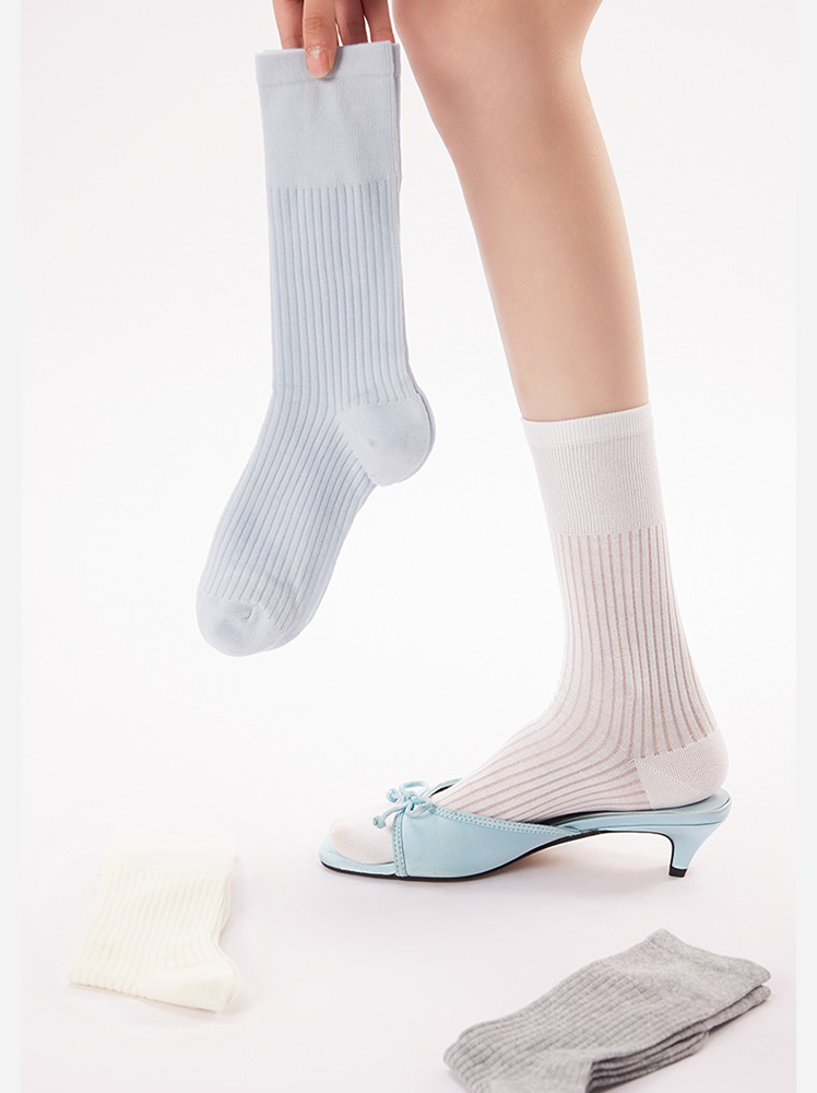 Mesh Ribbed Crew Socks