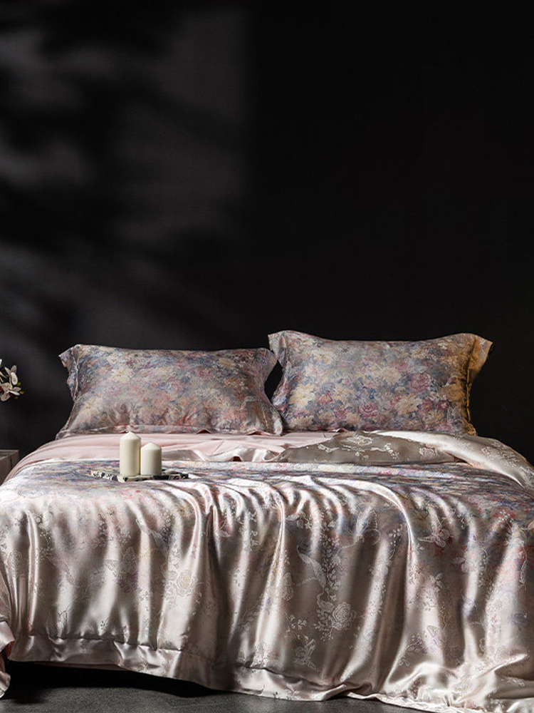 Luxury Jacquard Bedding Set Mulberry Silk Tencel Cotton Blend Flat Sheet