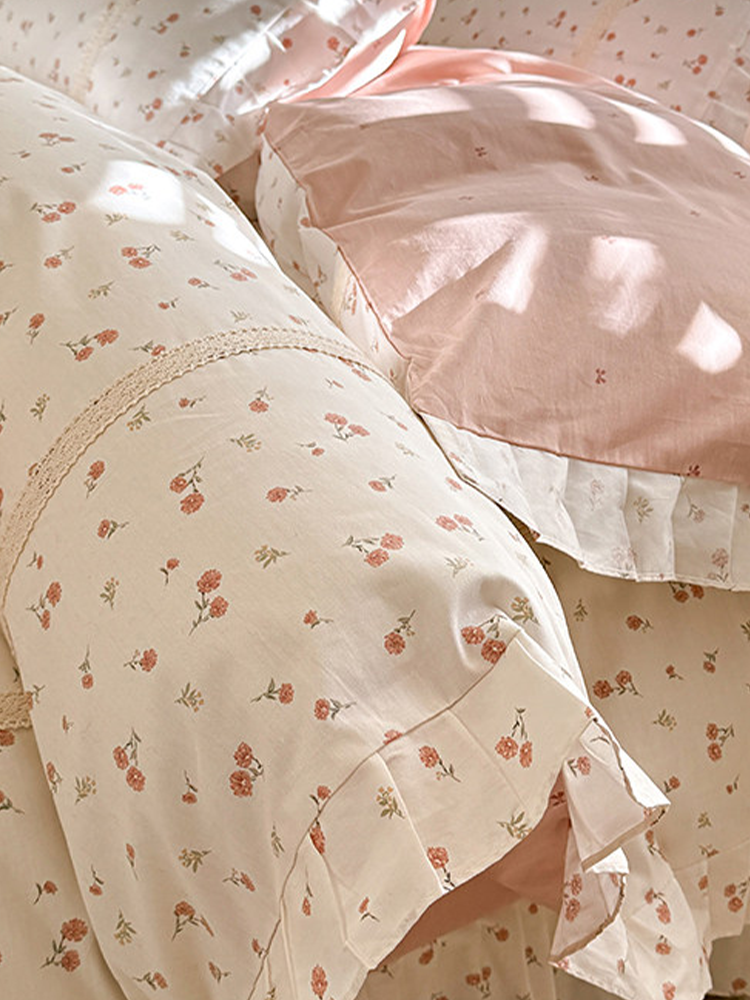 Princess Style Bedding Set Floral Ruffle Cotton Flat Sheet