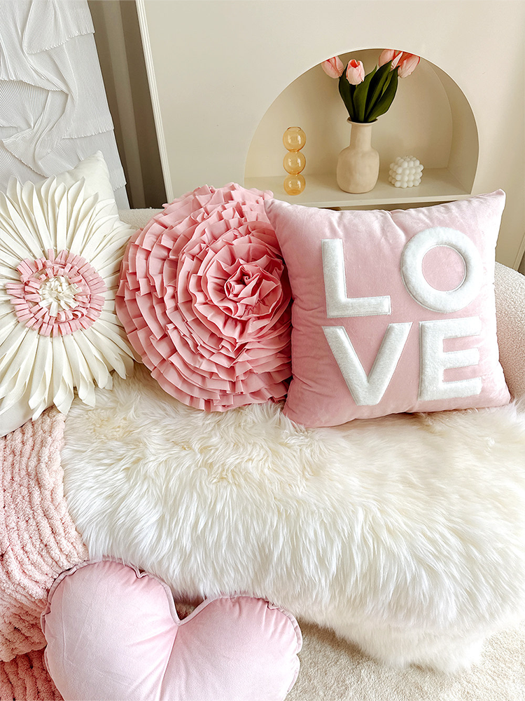 Velvet French Flower Decorative Pillow Cute Accent Cushion