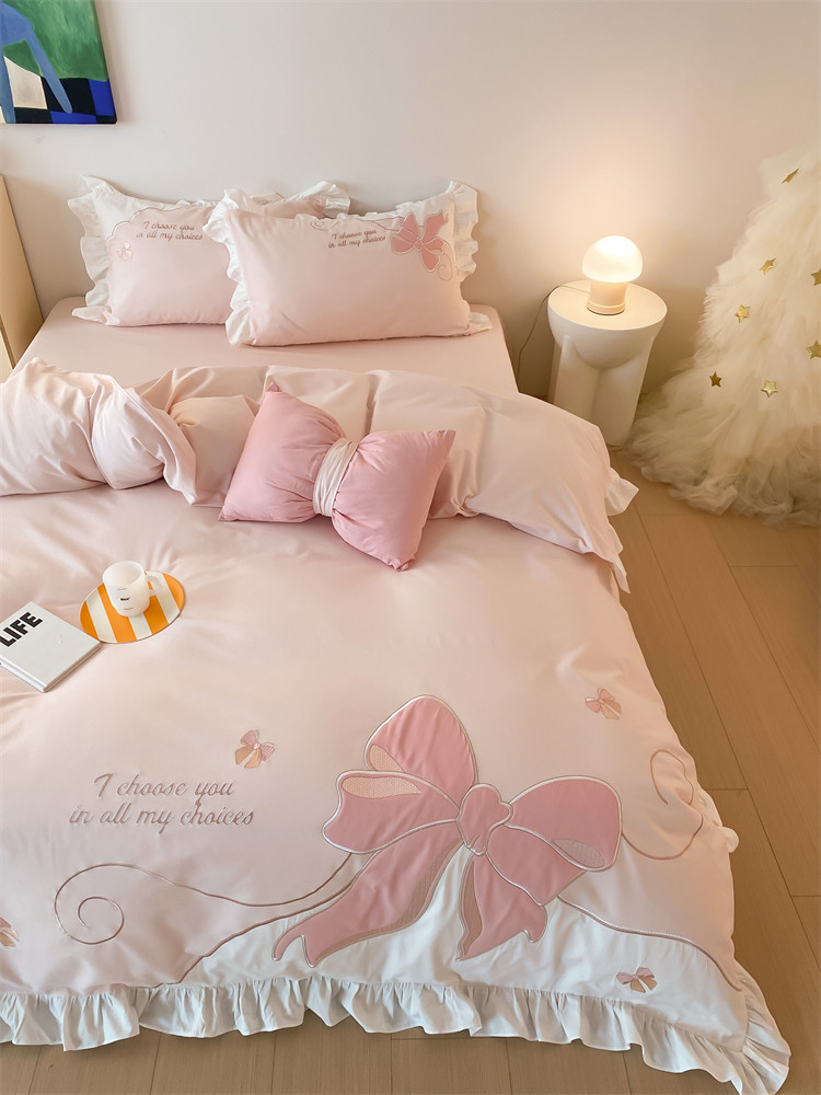 Sweet Princess Bedding Set Cotton Flannel Washed Cotton Fitted Sheet