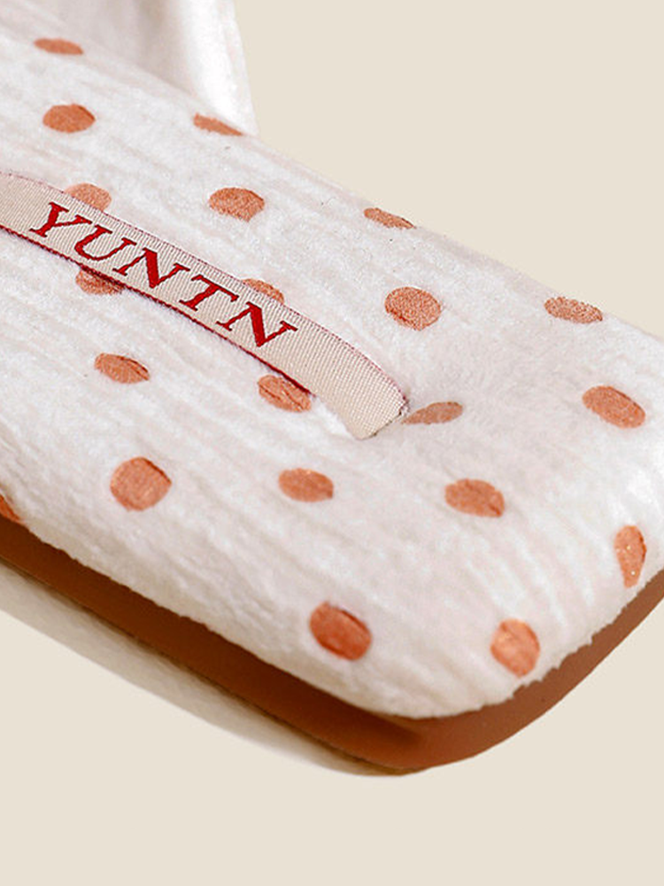 Vintage Polka Dot Crinkle Fabric House Slippers Warm Indoor