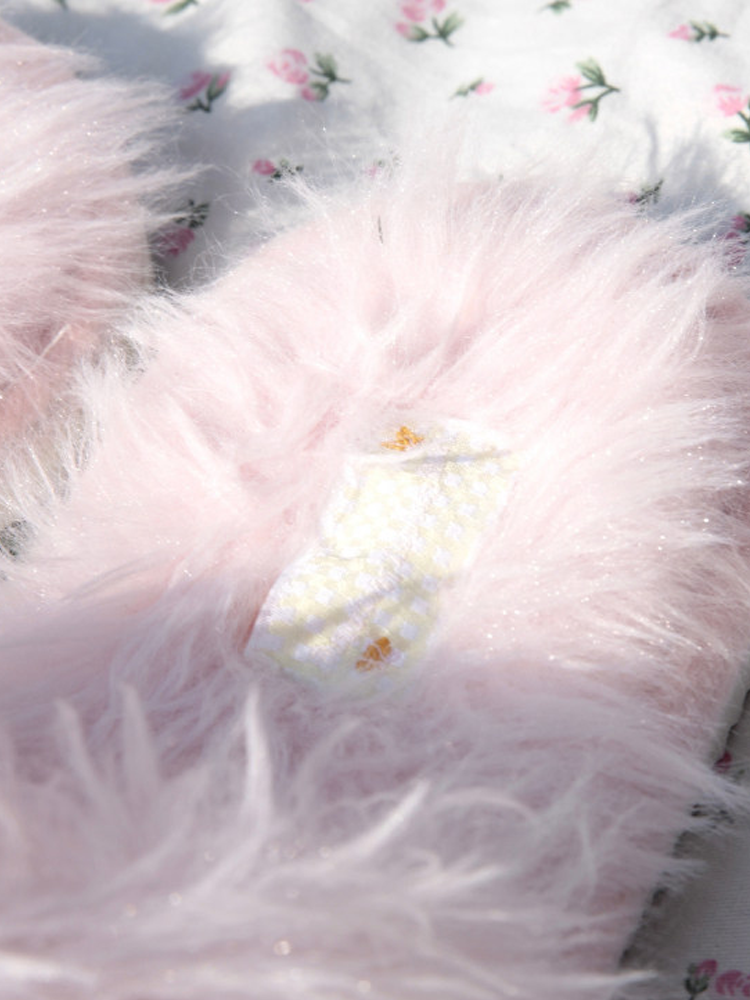 Cute Bow Plush House Slippers Fall Winter Indoor