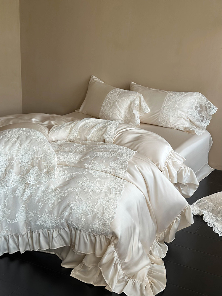 Light Luxury Lace Cotton Bedding Set Long Staple High Thread Flat Sheet