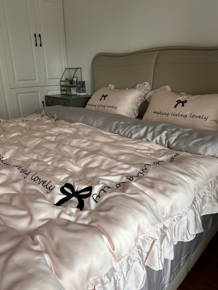 Sweet Bow Lace TENCEL™ Lyocell Bedding Set Flat Sheet
