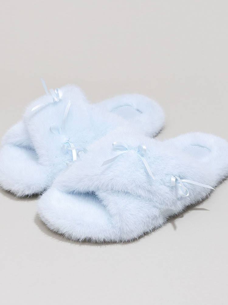 Winter Sweet Bow Cotton House Slippers