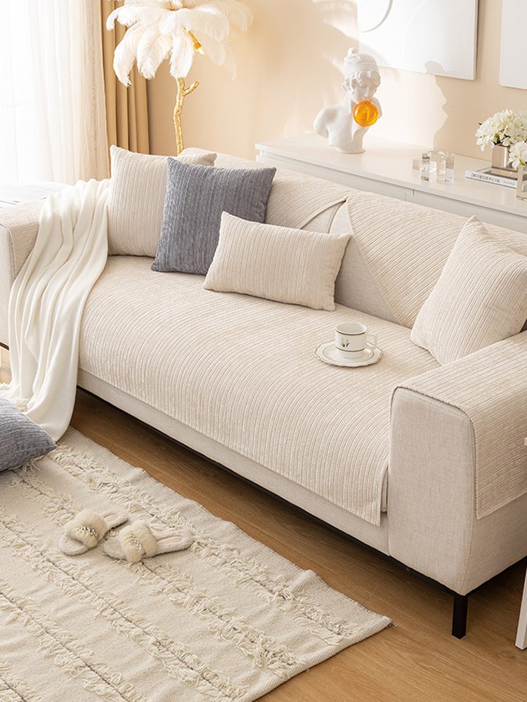 Solid Color Luxury Chenille Sofa Cover Non Slip