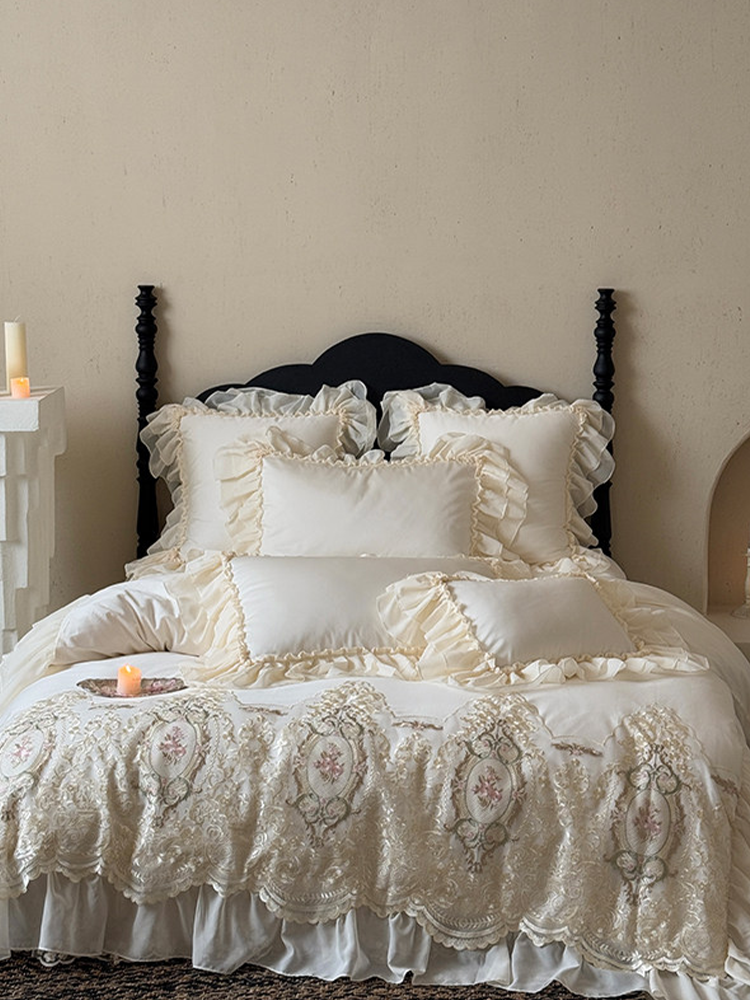 French Vintage Luxury Bedding Set Long Staple Cotton Flat Sheet