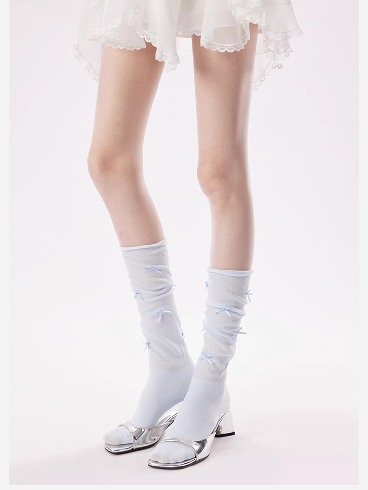 Gray Ruffle Bow Socks
