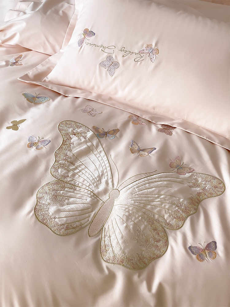 Luxury Brushed Long Staple Cotton Bedding Set Princess Butterfly Fitted Sheet