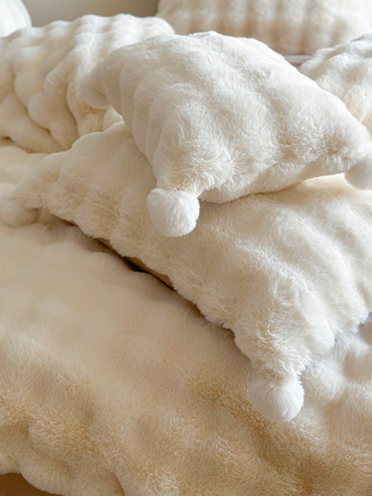 Minimalist Winter Faux Rabbit Fur Bedding Set Flat Sheet