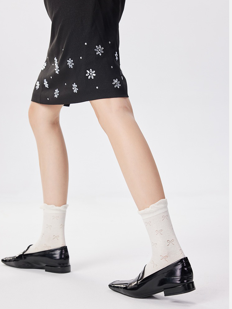 White Bow Mesh Balletcore Mid-Calf Socks
