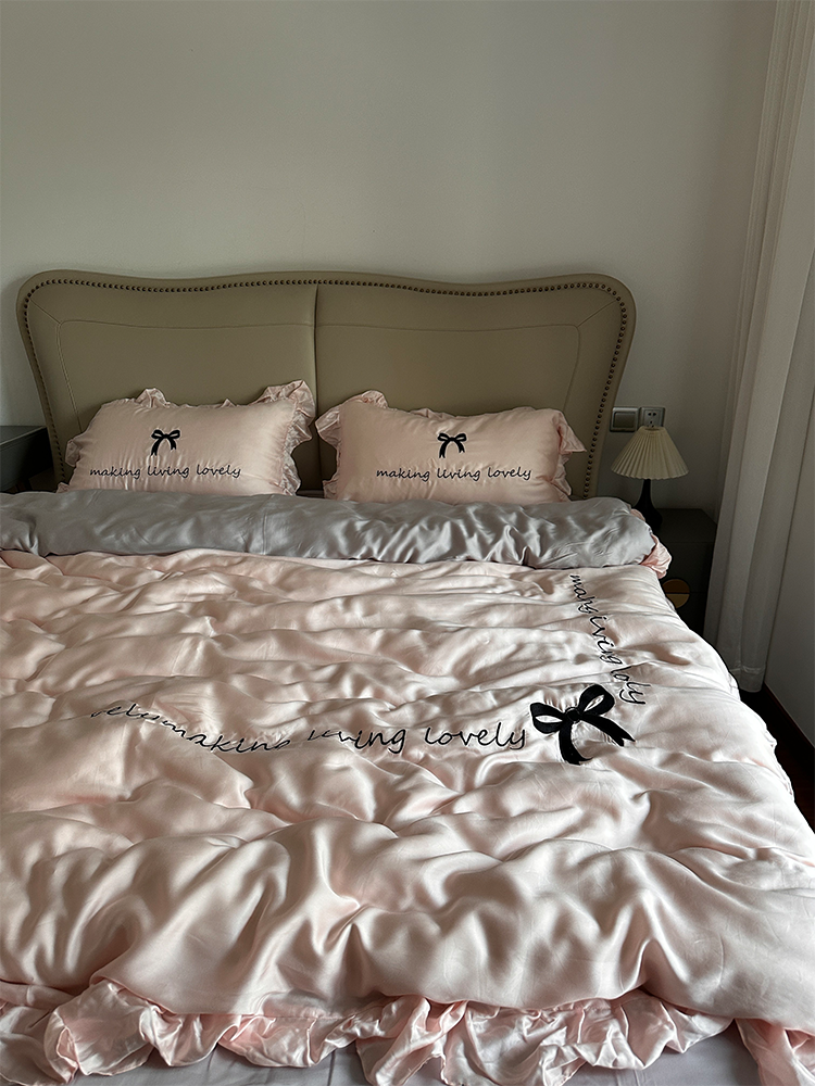 Sweet Bow Lace TENCEL™ Lyocell Bedding Set Flat Sheet