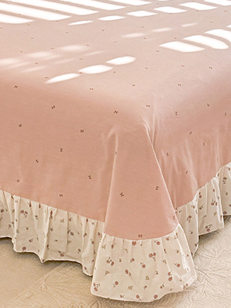 Princess Style Bedding Set Floral Ruffle Cotton Flat Sheet