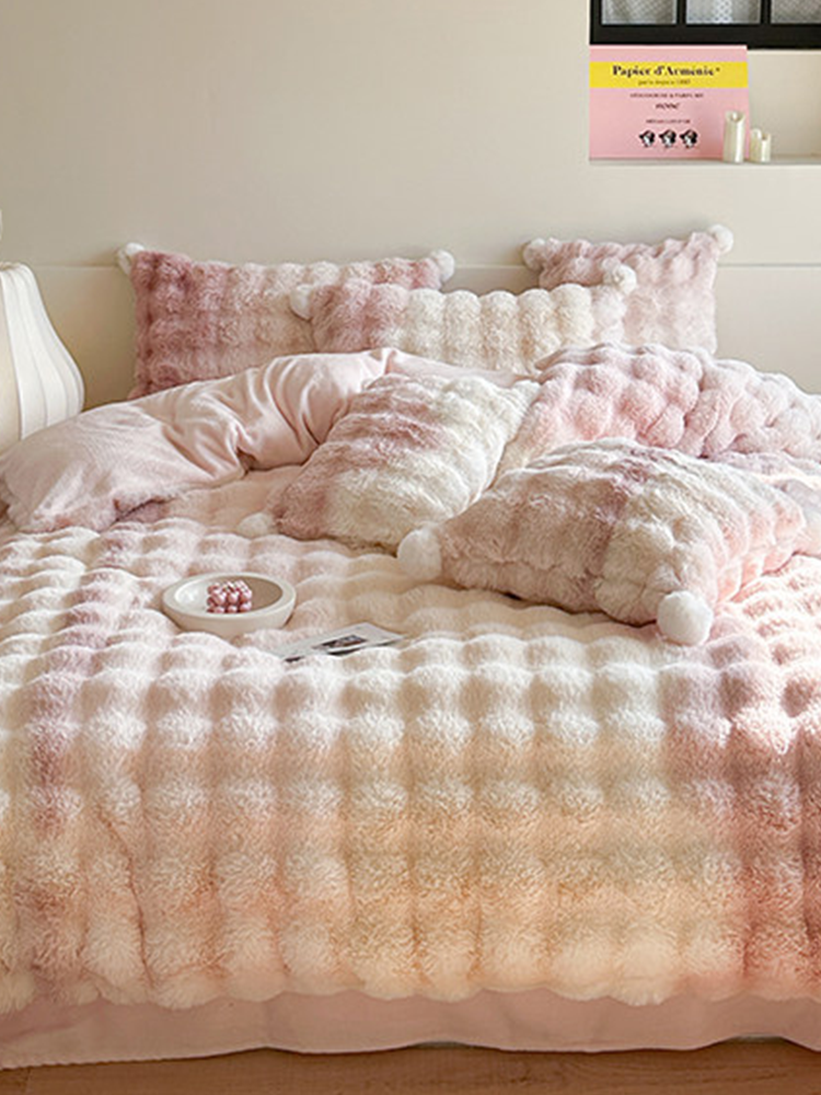 Minimalist Winter Faux Rabbit Fur Bedding Set Flat Sheet