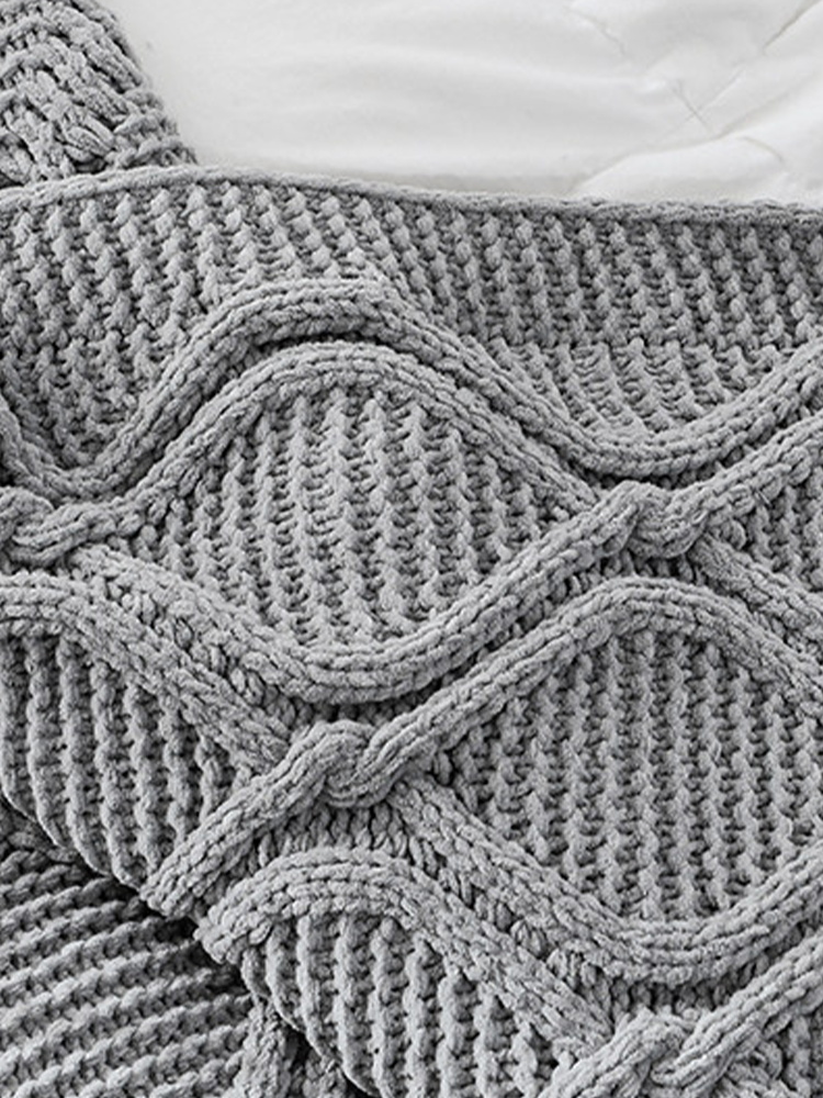 Minimalist Knitted Pom Pom Throw Blanket