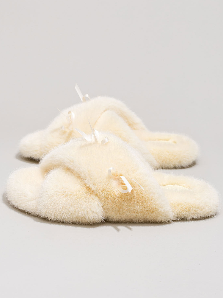Winter Sweet Bow Cotton House Slippers
