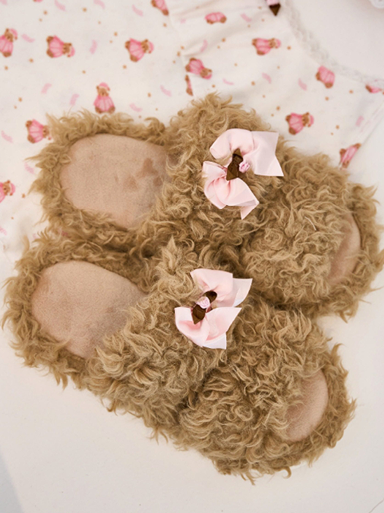 Cute Bear Faux Shearling House Slippers