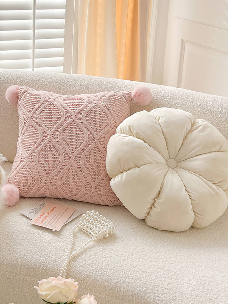Chenille Pom Pom Decorative Pillow Cute Accent for Home