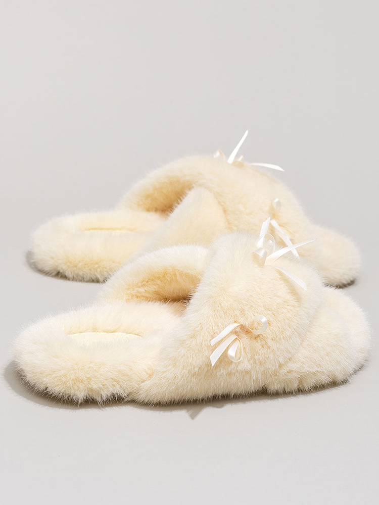 Winter Sweet Bow Cotton House Slippers