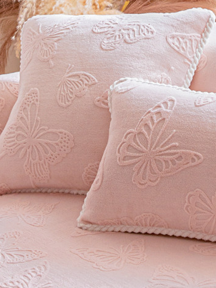 Pink Plush Non Slip Sofa Cover Winter Thickened