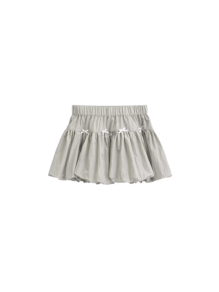 Bow Pleated Mini Skirt with Elastic Waist