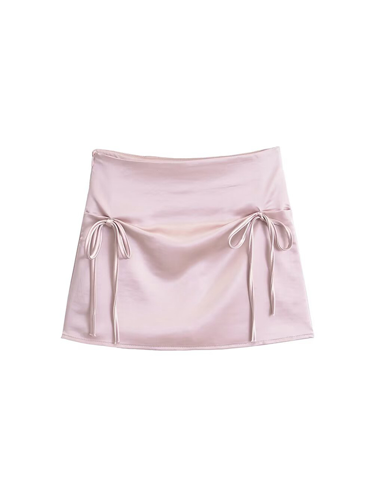 Vintage Satin Bow Tie Mini Skirt with Safety Shorts