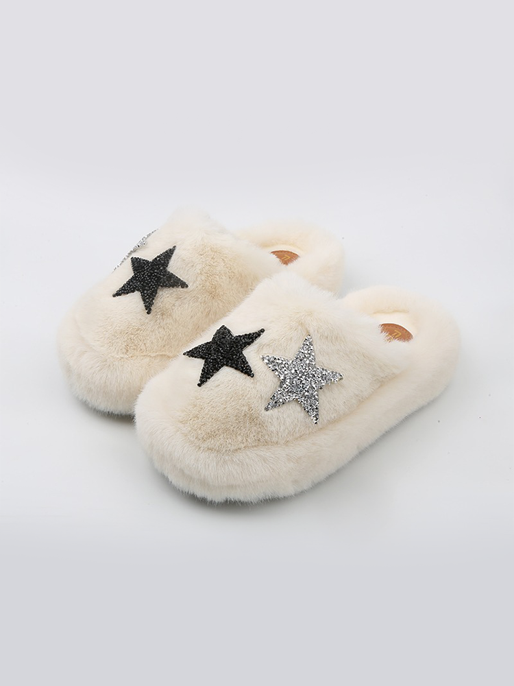 Fuzzy Star Platform Slippers – Warm & Cozy Winter Style