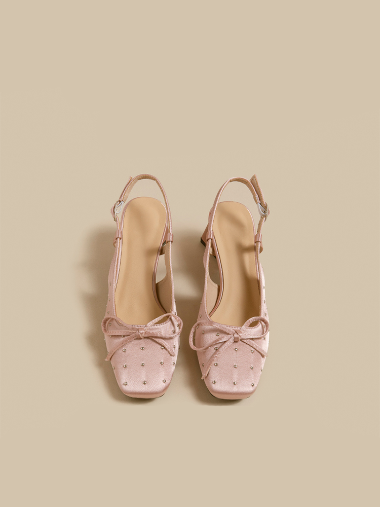 Rhinestone Bow Ankle-Strap Block Heels