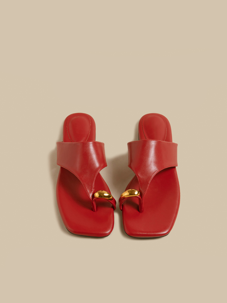 Lambskin Square Toe Toe-Loop Sandals