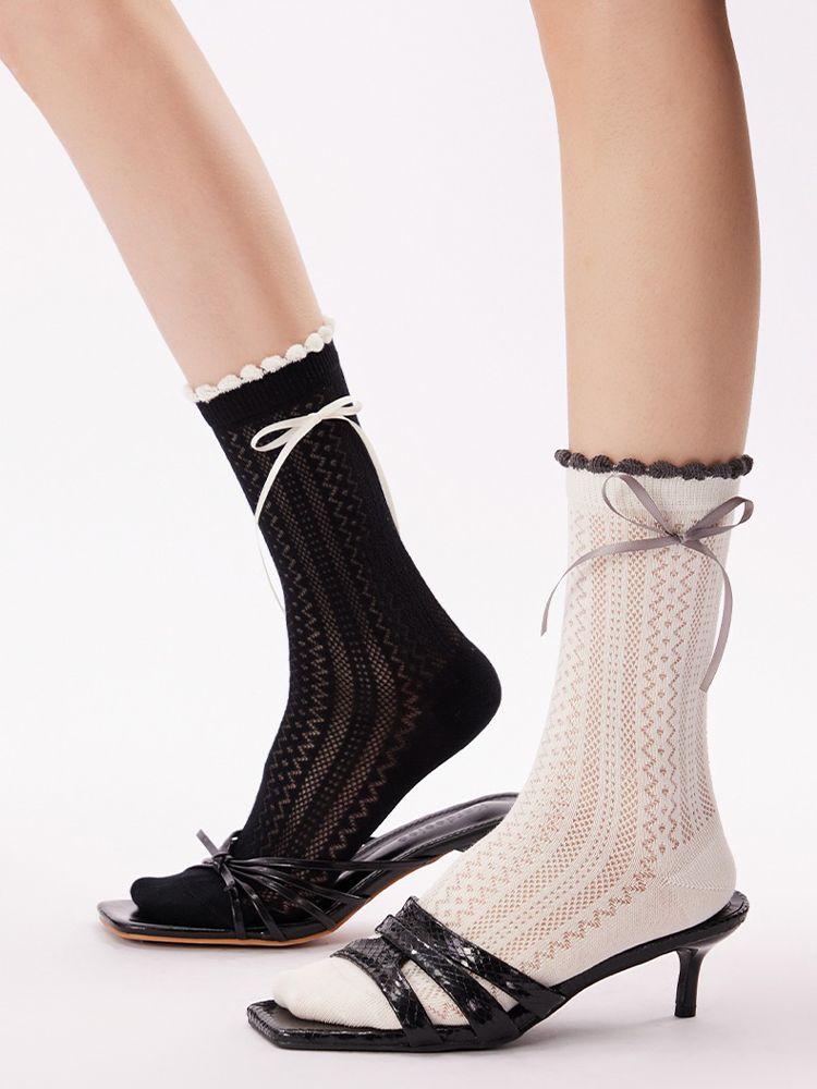 Mesh Balletcore Mid-Calf Socks with Contrast Bow