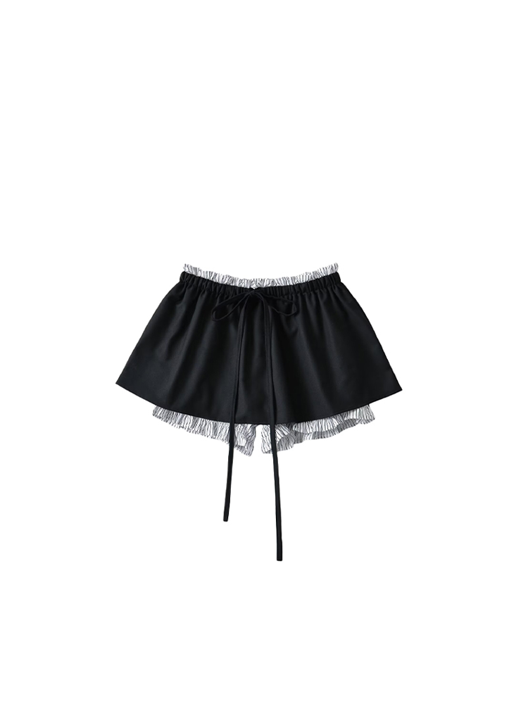 Preppy Contrast Pleated Bubble Skirt