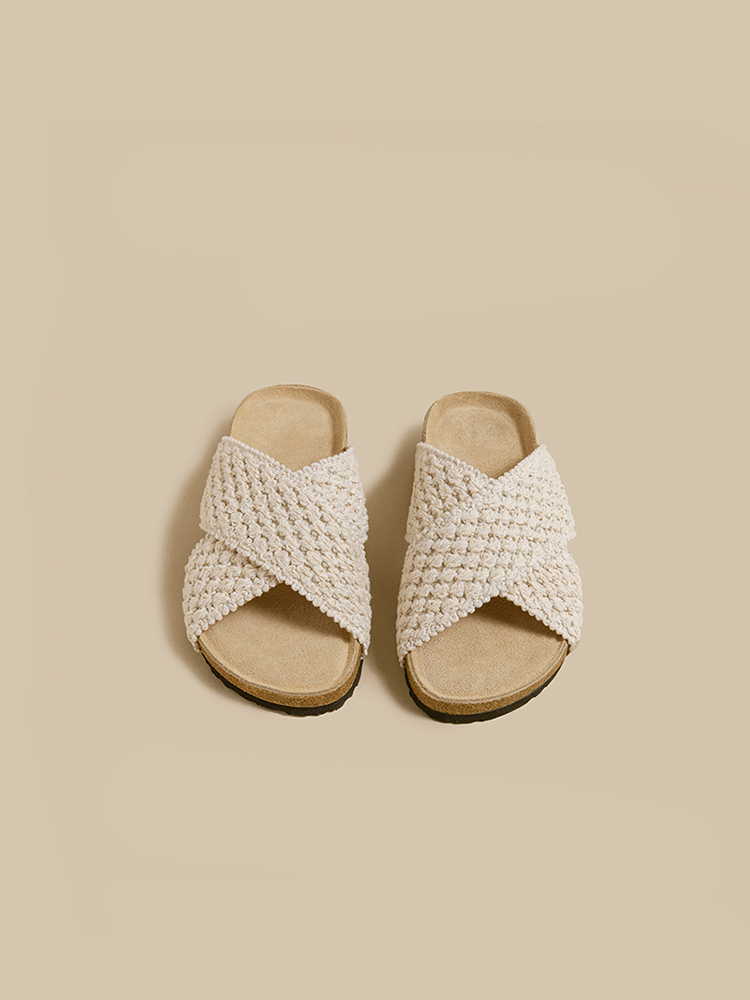 Pineapple Weave Cross-Strap Birken Sandals