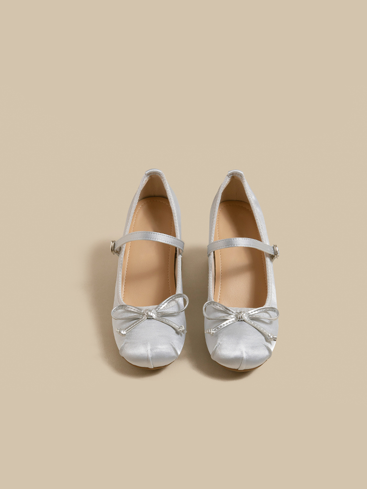 Satin Block Heel Ballet Shoes