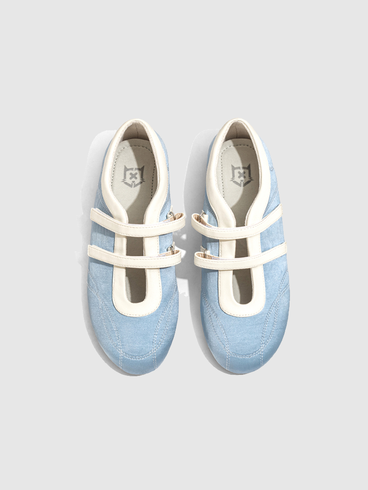 Silk Double-Strap Sporty Ballet Flats in Leather