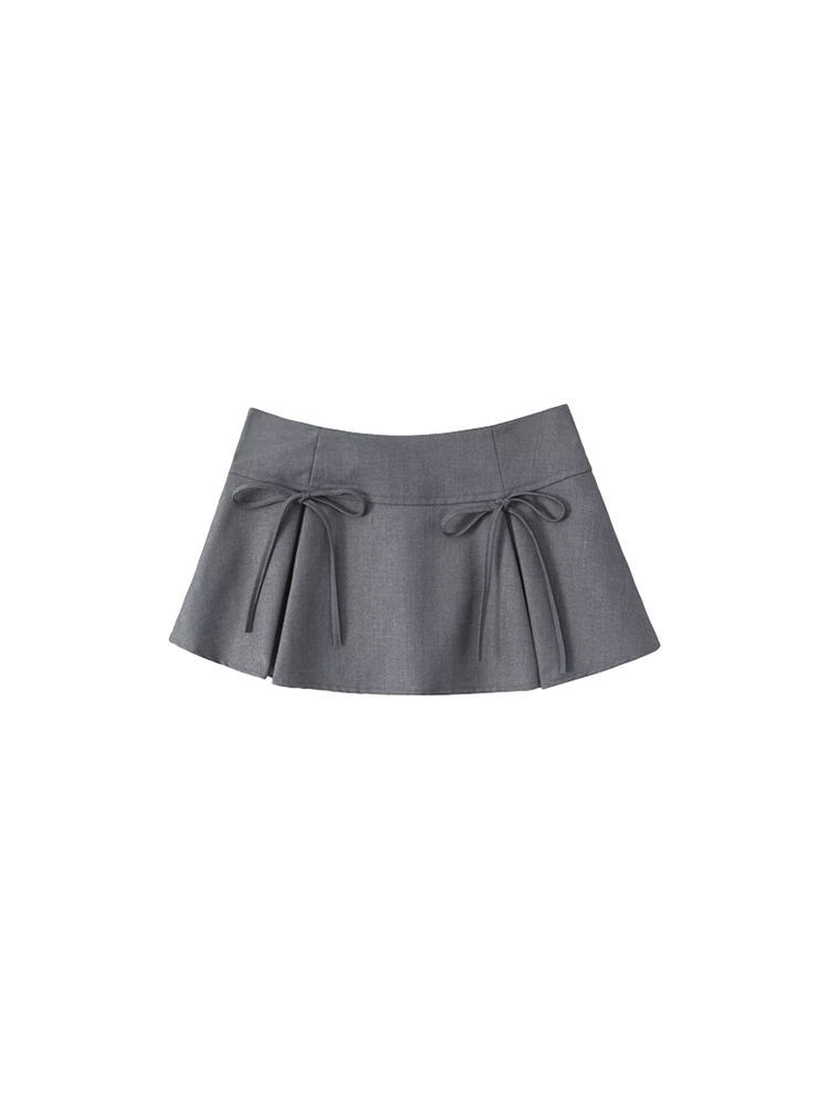 Plaid Pleated Mini Skirt with Bow Detail