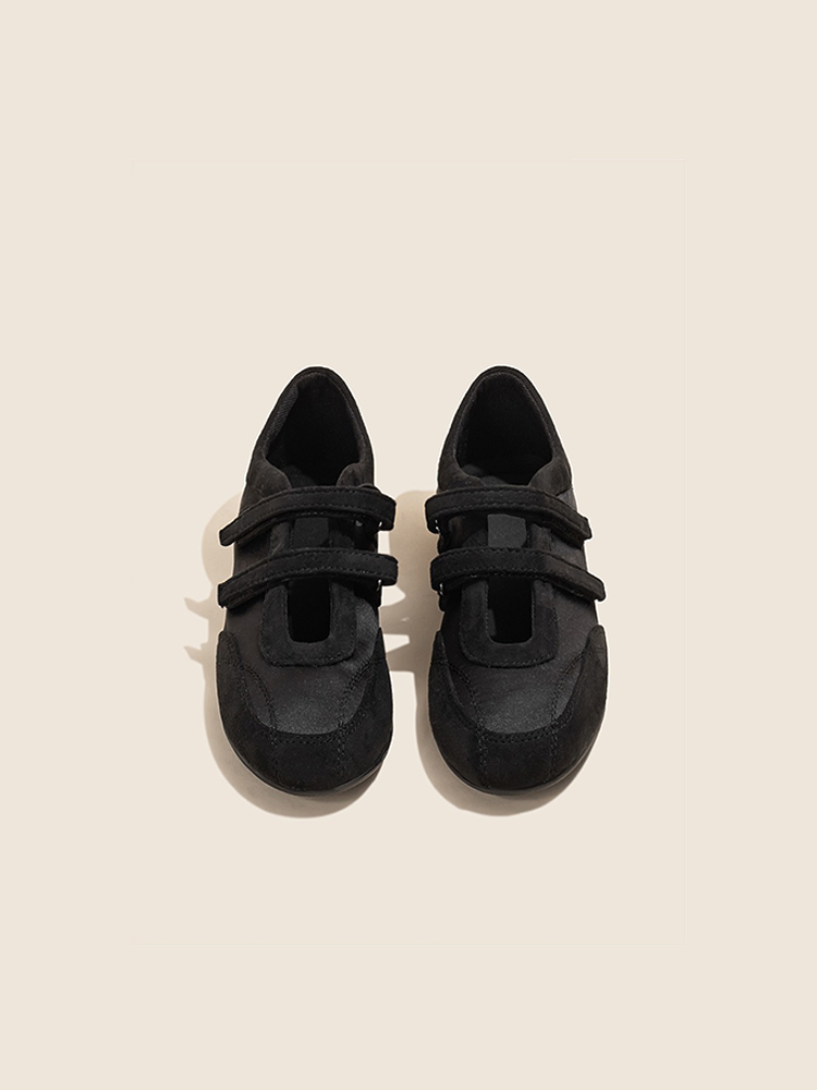 Black Hidden Wedge Double-Strap Ballet Flats