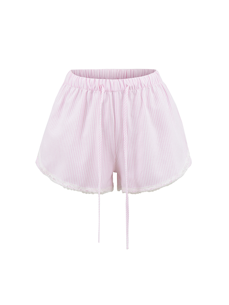 Striped Lace Trim Low Waist Shorts