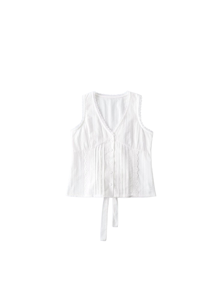 White Lace V-Neck Tie-Front Crop Top