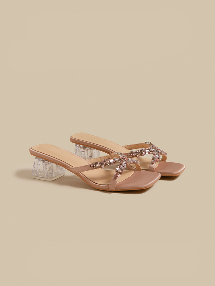 Crystal Heel Mule Sandals