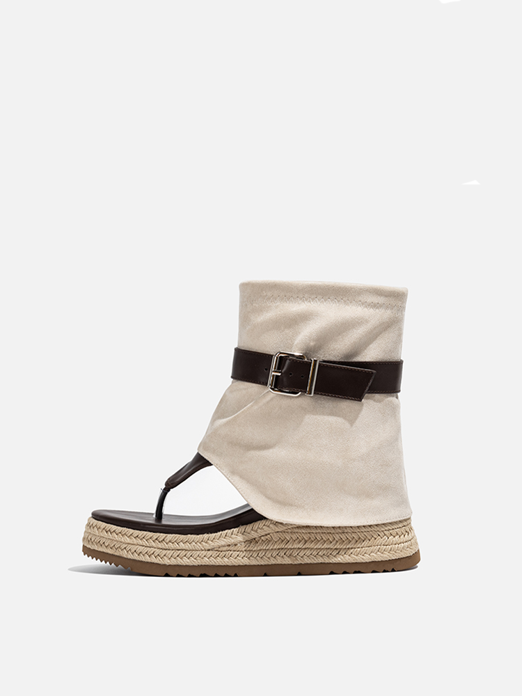 Open-Toe Belted Boots Sandals