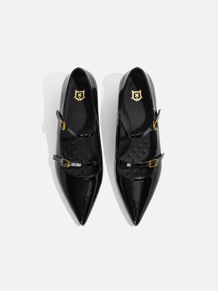 Hidden Wedge French Pointed Toe Mary Jane Flats