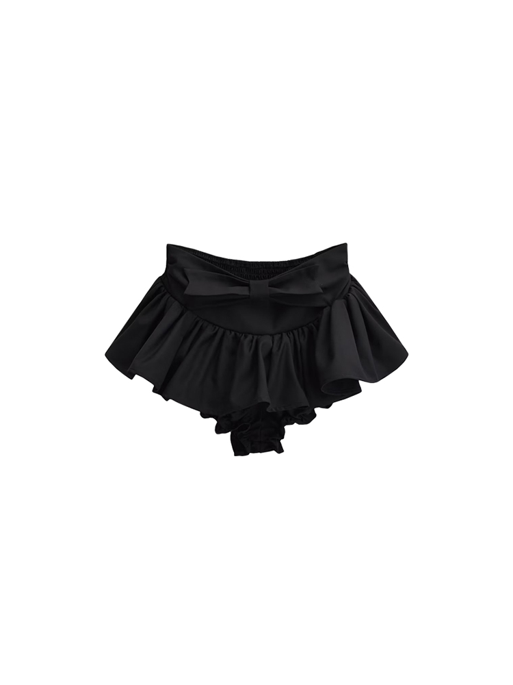 Big Bow Ruffle Hem Babydoll Mini Skirts