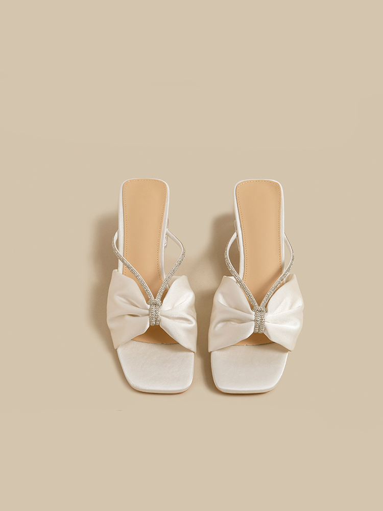 Square Toe Crystal Heel Mule Sandals