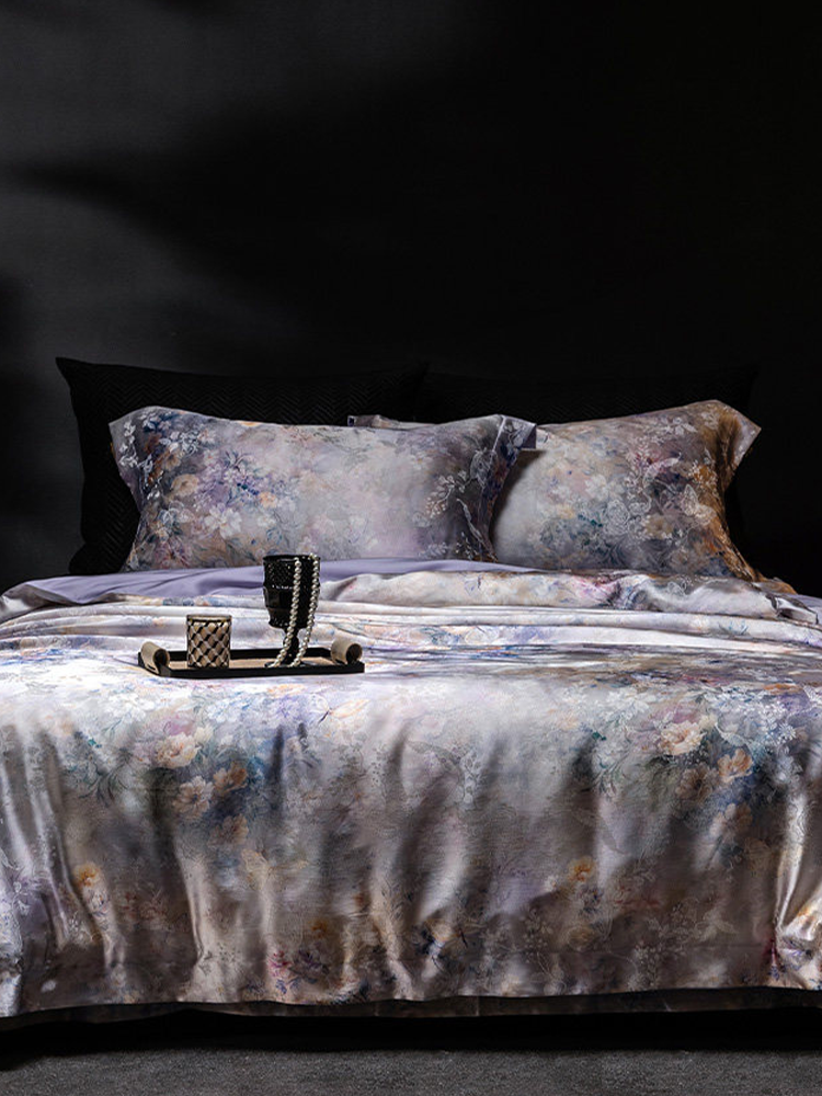 Luxury Jacquard Bedding Set Mulberry Silk Tencel Cotton Blend Flat Sheet