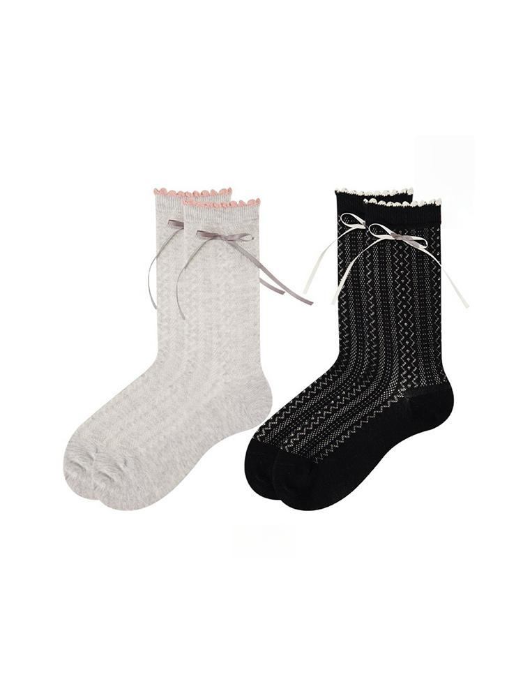 Mesh Balletcore Mid-Calf Socks with Contrast Bow