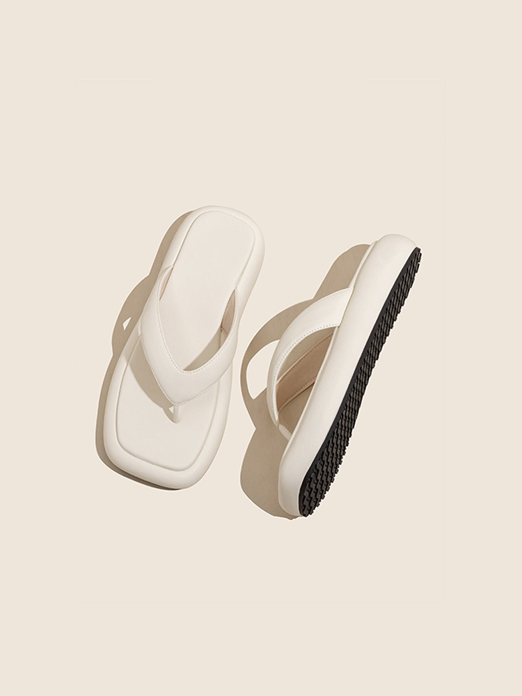 Genuine Leather Platform Flip-Flops – Summer Beach Slides