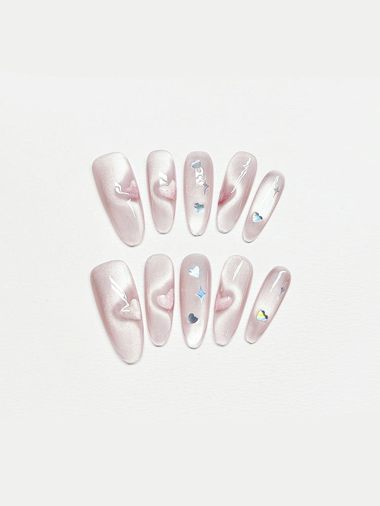 Pink Heart Cat Eye Press-On Nails