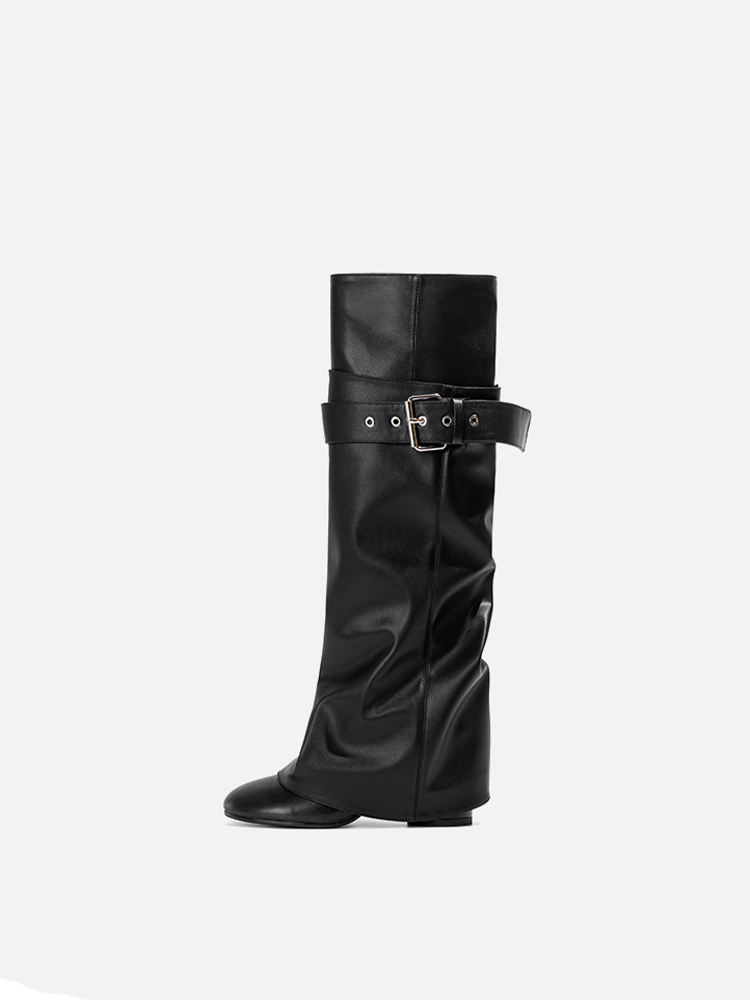 Pointed Belted Tall Riding Boots
