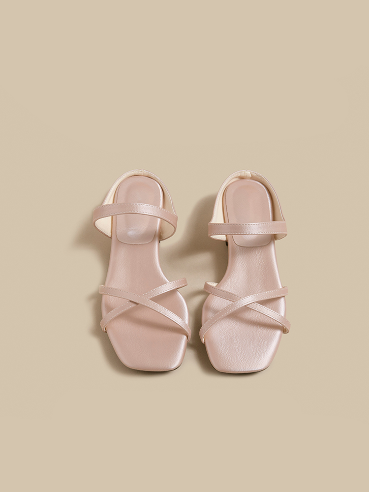 Lambskin Cross-Strap Low Heel Sandals